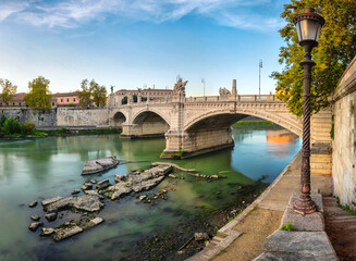 Remains of the Pons Neronianus (Bridge of Nero) in the Tiber river in Rome, Italy
