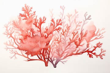 A stunning watercolor painting of vibrant corals against a clean white backdrop, Watercolor illustration of Living Coral on a white paper texture, AI Generated