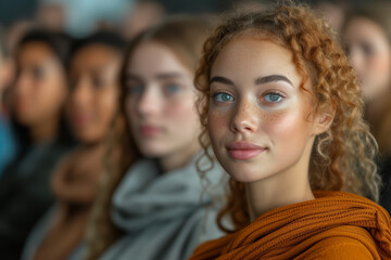 Fototapeta premium An unplanned photo of a multicultural audience at a cultural event, reflecting shared interests and diversity. Concept of cultural events and diverse participation. Generative Ai.