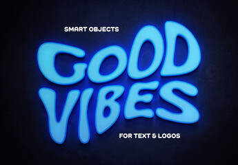 Dark Blue Neon Tube Sign Text And Logo Effect Mockup