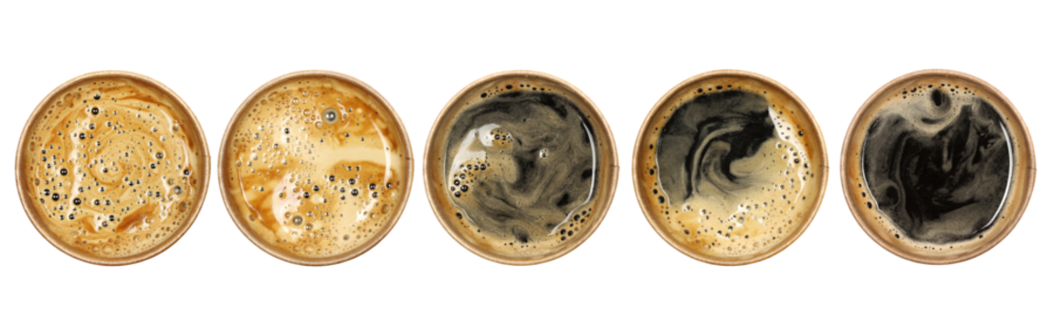 Coffee espresso in brown paper cup isolated on white, eco friend, top view