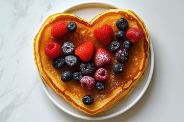 Berries on a pancake fashioned like a heart. Generative Ai. - obrazy, fototapety, plakaty