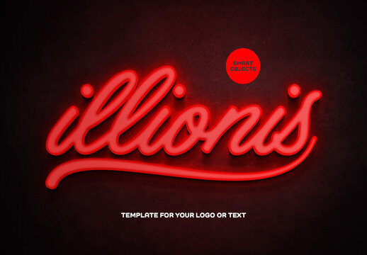 Red Neon Tube Sign Text And Logo Effect Mockup
