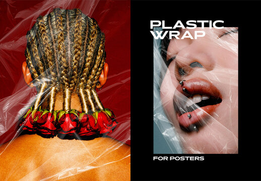 Transparent Realistic Creased Plastic Overlay Poster Photo Effect Mockup
