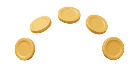 Money coins floating payments transfer on isolated background. business investment refund trader, cartoon minimal style. 3d rendering illustration