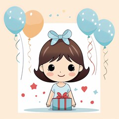 simple cute girl in happy birthday invitation card mockup