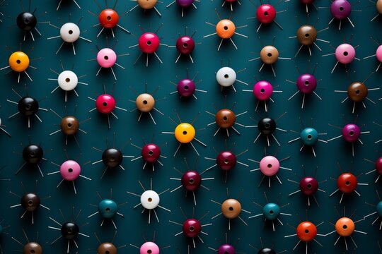 a collection of many pins on a colorful background to form a social network
