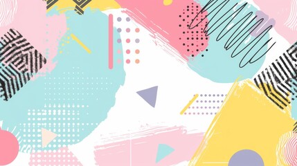 Vibrant abstract design with patterns and splashes of pink and yellow, Memphis style background