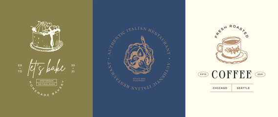 Food and beverages minimal logo design template collection. Use logotypes for business brand identity or packaging design