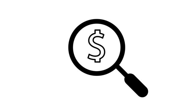 Search Magnifying glass icon on dollar sign animation.