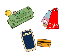 illustration on the topic of shopping: payment methods