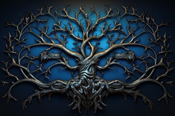 A medieval tree and leaves design in realistic fantasy artwork style - obrazy, fototapety, plakaty