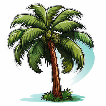 Hand-drawn Cartoon Coconut Palm Tree Illustration

