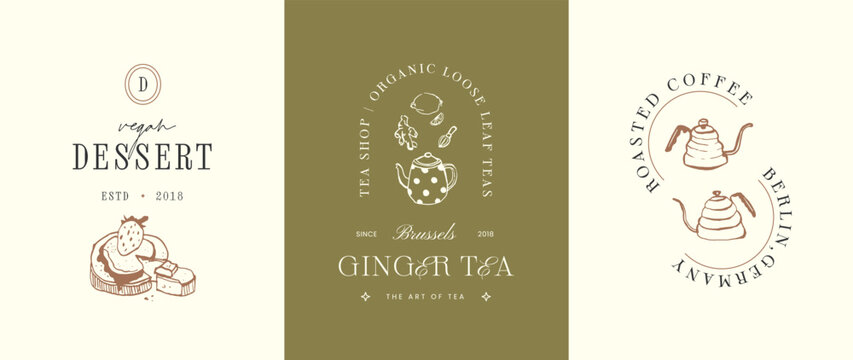 Food and beverages minimal logo design template collection. Use logotypes for business brand identity or packaging design