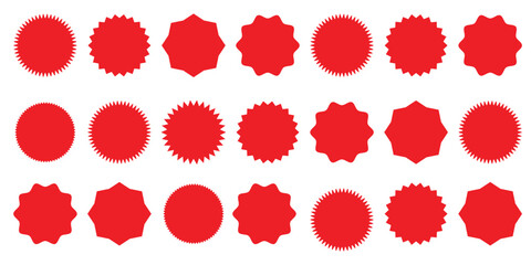 Set sunburst badges. Set of vector starburst, sunburst badges. Simple flat style vintage labels, stickers. Collection star label. Different starburst  3 2 1
