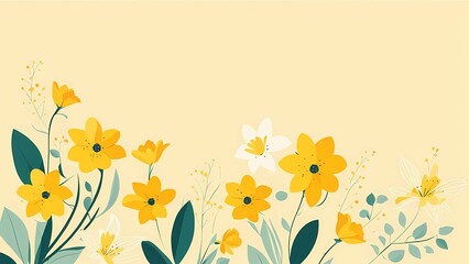 Floral flower yellow pastel background for Easter Sunday. Christian day illustration template for poster, presentation, banner, social media.