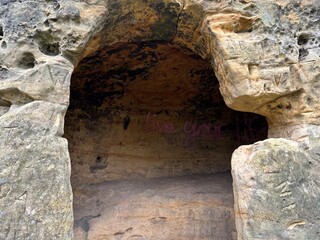 Wanderer an den Klusfelsen bei Halberstadt