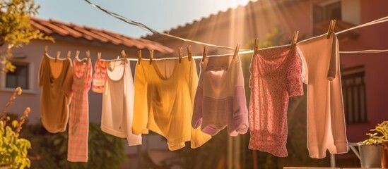 clothes are being dried in warm sunlight