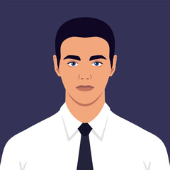 Beautiful young man in a shirt and tie. Portrait or an avatar of an officer worker. Vector illustration