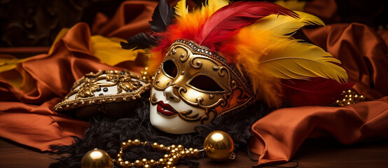 Creative background for Mardi Gras or Carnaval with a beautiful detailed Mask in a vibrant display.