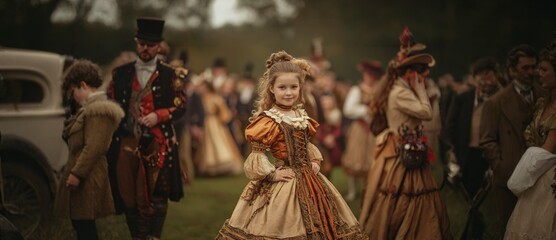 AI-generated illustration of a young girl in a golden-toned dress, 18th-century European nobility