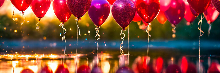 Obraz premium airy multi-colored holiday balloons. Selective focus.