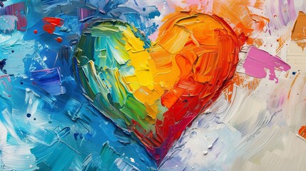 heart drawing with a brush in bright colors, multi-colored background in strokes - obrazy, fototapety, plakaty