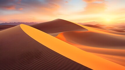 Fototapeta na wymiar Panorama of sand dunes at sunset. Mesquite Flat Sand Dunes, Death Valley National Park, California, USA