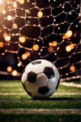 Fototapeta premium soccer ball in the goal. Selective focus.