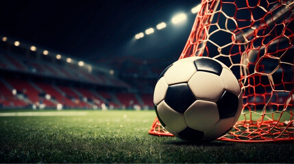 soccer ball in the goal. Selective focus.