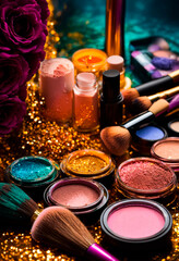 decorative cosmetics for makeup. Selective focus.