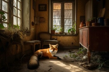 A room with a fox. Generative AI