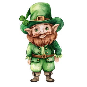 watercolor illustration Leprechaun character isolated on transparent background
