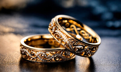 gemstones gold wedding rings. Selective focus.