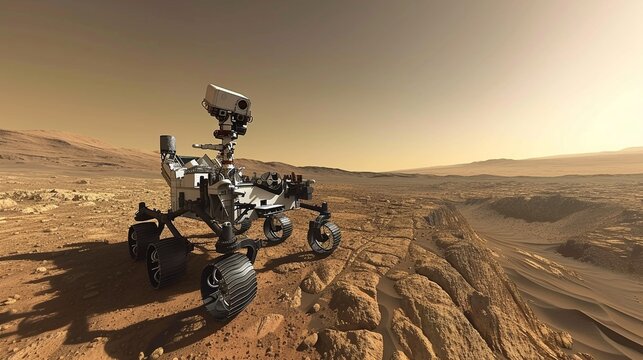 Rover Exploring A Martian Landscape Capturing Wallpaper - Powered by Adobe