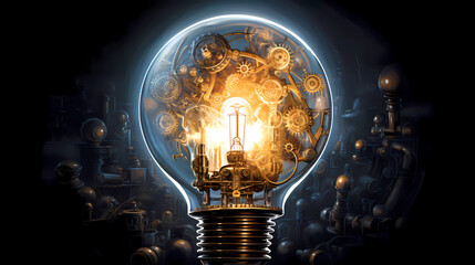 an intergalactic communication with icons of gears and a light bulb