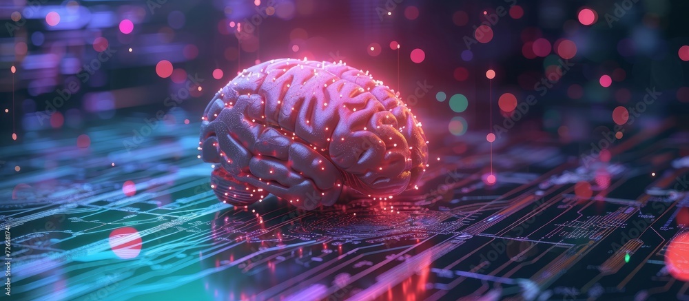Poster implanting microchips in human brains is illustrated as the concept of neural implants and brain-com