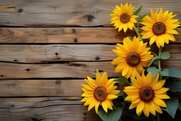 sunflowers on rustic wooden background many wooden slats