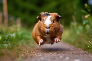 Joyful Guinea Pig Sprinting in the Garden