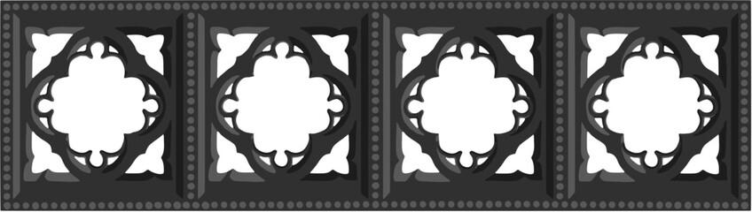 Gothic balustrade stylized drawing. Stone decorated wall illustration. Medieval ornamented railing; vector