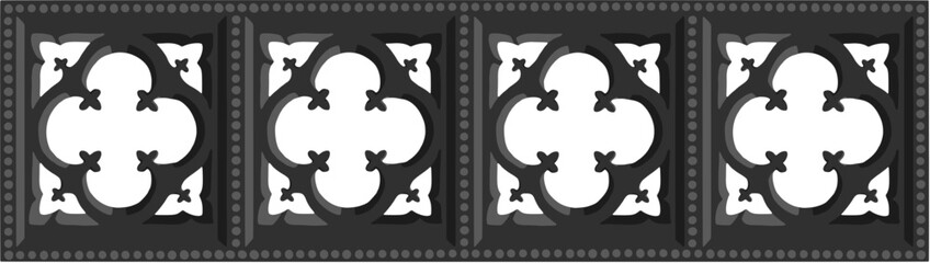 Gothic balustrade stylized drawing. Stone decorated wall illustration. Medieval ornamented railing; vector