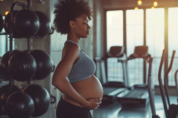 Pregnant African American woman in a gym
