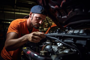 Fototapeta na wymiar Automotive Engineer Performing Professional Vehicle Maintenance and Inspections