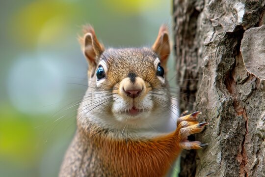 A curious mammal, the douglas squirrel, stands tall on a tree, surveying its outdoor kingdom alongside its fellow ground squirrels and grey squirrel comrades, showcasing the beauty and wonder of wild