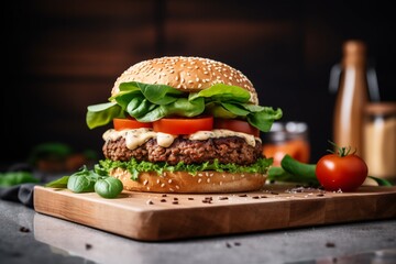 Vegan burger with flax seeds and sesame