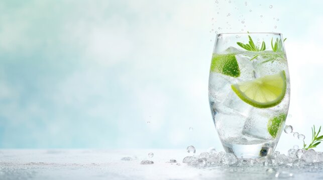 Tropical cocktail with ice splashing. Summertime refreshing alcoholic drink. Cocktail with splash for advert, menu. Realistic detailed.