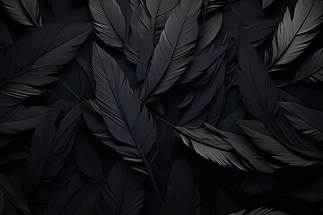 Abstract black leaves. textured tropical leaf background, dark nature concept, flat lay, digital ai
