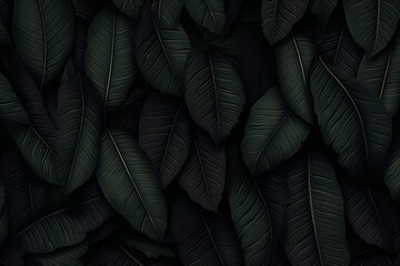 Abstract black tropical leaf textures, dark nature concept, flat lay with digital ai - obrazy, fototapety, plakaty