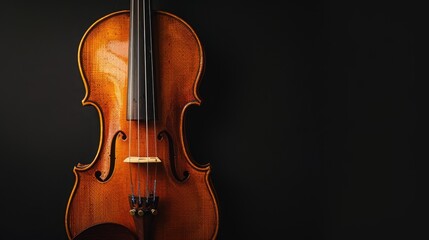 Fototapeta premium a violin, the quintessential orchestral instrument, isolated against a sleek black background, emphasizing its intricate details and timeless beauty.
