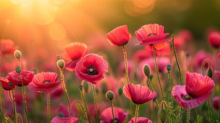 Fototapeta premium a solitary opium poppy flower standing tall amidst a cultivated field, its vibrant petals contrasting against the lush greenery, evoking a sense of tranquility and natural splendor.